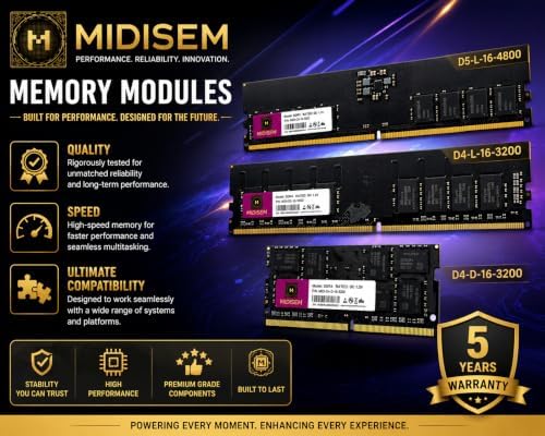 MIDISEM 32GB DDR5 RAM 5600MHz Desktop Memory | 288-Pin CL46 1.1V Single Rank Upgrade Module | Gaming Notebooks | Business Laptops - Image 2
