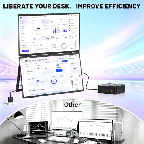 18.5" FHD 1080P Dual Portable Monitor 100% sRGB Laptop Screen Extender, 330° Screen Adjustment & 135° Stand, VESA Mountable, USB-C/HDMI, Travel Monitor for Laptop, Windows - Image 5