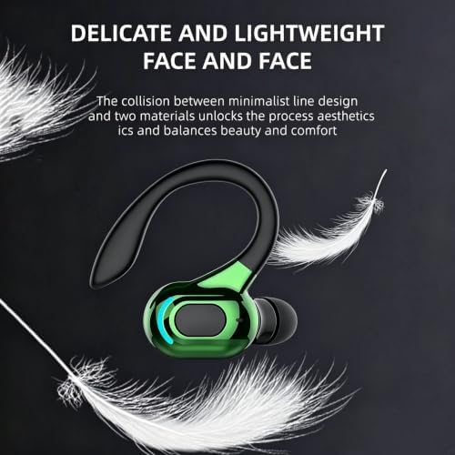 Wireless Headset Business Headphones,Waterproof Hanging Single Ear Earbuds,Mono Wireless Headset Noise Cancelling Sports Wireless Earpiece with Mic for Smart Phones (Green) - Image 2