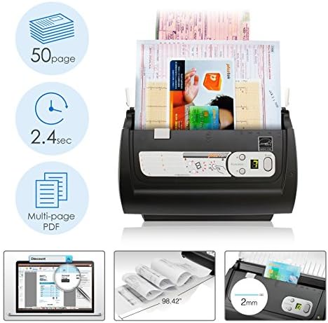 Plustek PS186 Desktop Document Scanner, with 50-Pages Auto Document Feeder (ADF). for Windows 7/8 / 10/11 (Intel/AMD only) - Image 2