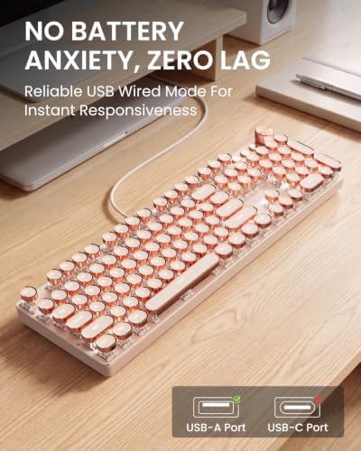 Wired Typewriter Mechanical Keyboard, Retro Punk Keyboard with Media Knob - Image 5