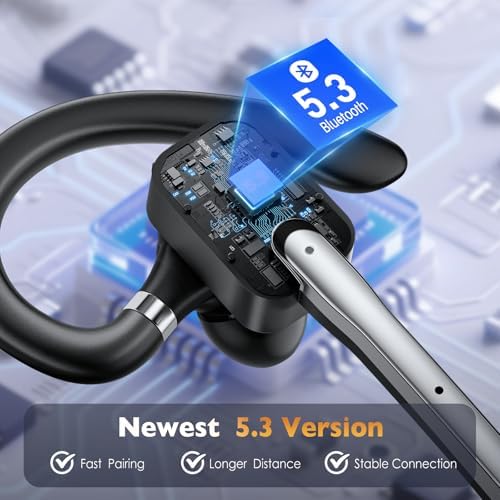 Bluetooth Headset, Wireless Headset with Dual-Mics & Noise Cancelling, Bluetooth Earpiece with Mute for Office Business Work Trucker, V5.3 Hands-Free Headset with QCC Chip for Phone PC iOS Android - Image 5