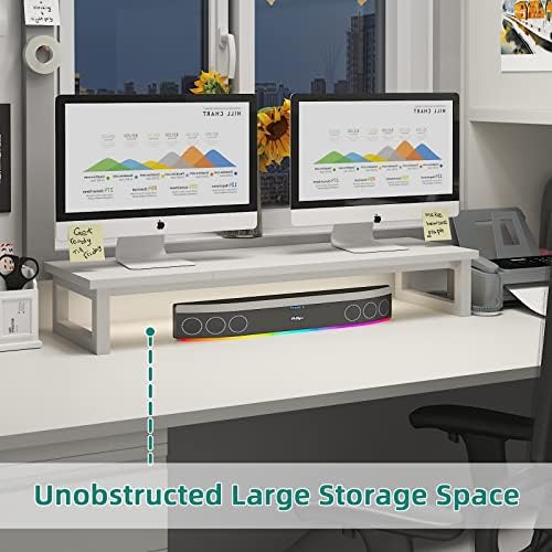 YAOHUOO Dual Monitor Stand Riser, 39Inch Large Monitor Stands for 2 Monitors, Computer Monitor Stand, Wooden Desktop Oraganizer Shelf for Office Desk Computer,Laptop,TV - Image 2