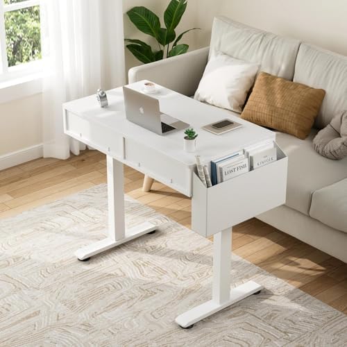 KLUVIS Small Electric Standing Desk with Drawers, 32 Inch, White - Image 2