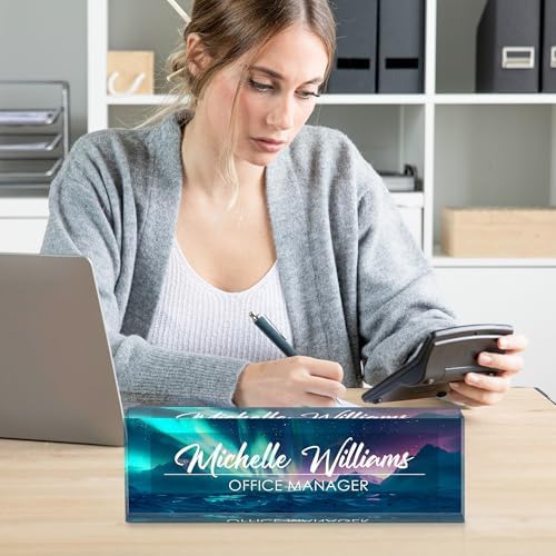 Personalized Name Plate for Desk, Custom Desk Name Plate, Acrylic Name Plate Office Desk Accessories, Personalized Office Gifts for Coworkers Teachers, Employee Appreciation Gifts (Blue Aurora) - Image 6