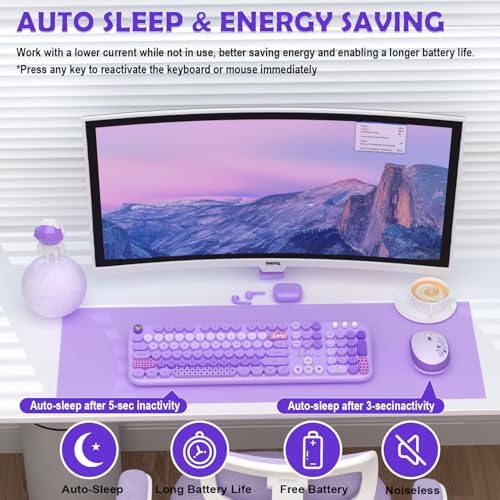 MOFII Keyboard and Mouse Wireless, 104 Keys Lovely Cute Colorful Typewriter - Image 5