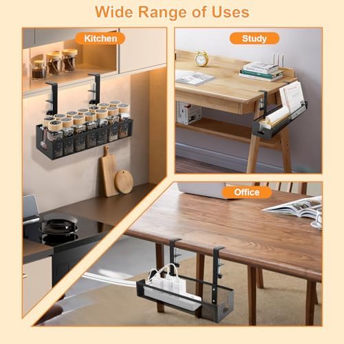 Cable Management Desk with Adjustable Hooks, Under-Sink Mounting Organiser Made of Carbon Steel, No Drilling, Heavy Duty Cable Management for Power Cables and Network Cables (Office/Home) - Image 7