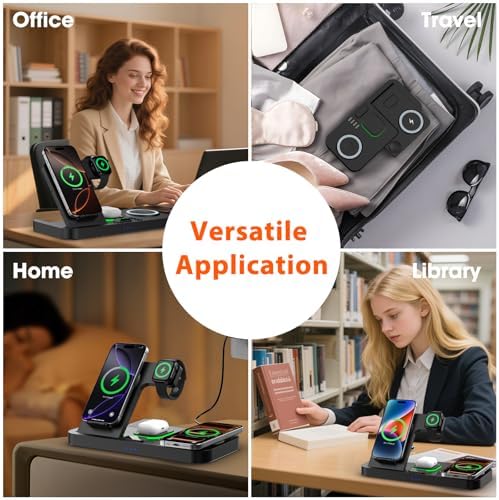 Dual Phone Magnetic Wireless Charging Station for Apple Devices, 7-Color Auto Light & 12H Clock, Multi-Device Charger foriPhone 18 Pro/18 Pro Max/17/16, for iWatch 11/10/9 & AirPods Pro3(Black - Image 7