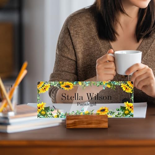 Personalized Acrylic Desk Name Plate with Walnut Wood Base - Image 3