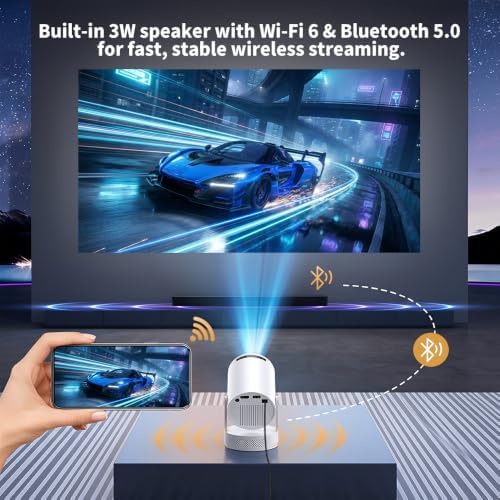 Mini Projector with WiFi and Bluetooth, Portable Projector Support 5w Soundbase Speaker, 170 ANSI, Auto Vertical Keystone, 180° Rotation Smart Projector Proyector for Home Bedroom Outdoor, HY300 Ultra - Image 3