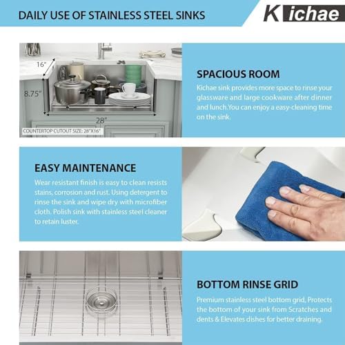 Kichae 30 Undermount Kitchen Sink Stainless Steel 16 Gauge Workstation - Image 4