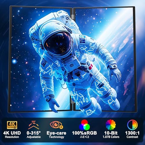 InnoView Dual Portable Monitor 23.8" 3840x2160P 4K 100% sRGB 315°Adjustable Dual Stacked Foldable Monitor Built-in Speakers Screen Extender with HDMI/USB-C/DP for Laptop Windows Mac - Image 2
