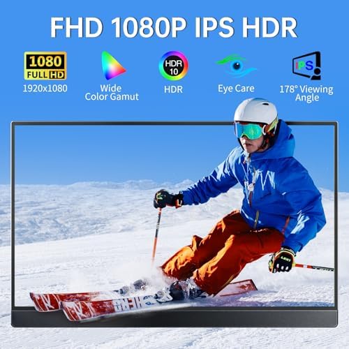 VisionOwl Portable Monitor 15.6 Inch 1080P FHD 85% sRGB Second Screen, USB-C HDMI HDR External Travel Monitor for Laptop PC MacBook PS5 Xbox, VESA Mountable, with Speakers, Cover Stand, Silver - Image 3