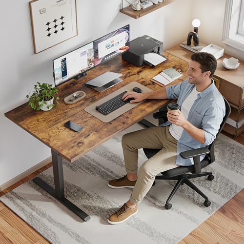 Klicelor 63 x 28 Electric Standing Desk, Sit Stand Up Home Office Desk, Height Adjustable Deep Cumputer Table with Memory Presets and Hooks, Two Pieces, Rustic Brown - Image 2