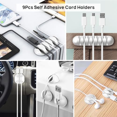 193 PCS Cable Management Kit - 4 Cable Sleeve, 57 Self Adhesive Cable Clips, 12 Hanging Strips, 12 Cable Organizer Straps and 100 Fastening Cable Ties for TV Computer Under Desk (White) - Image 3