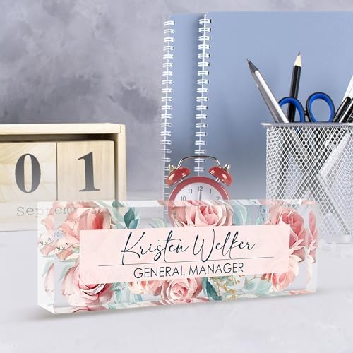 Custom Name Plate for Desk | Personalized Desk Name Plate | Personalized Boss Employee Appreciation Gifts | Acrylic Name Plate Office Desk Accessories (C-Pink Rose) - Image 6