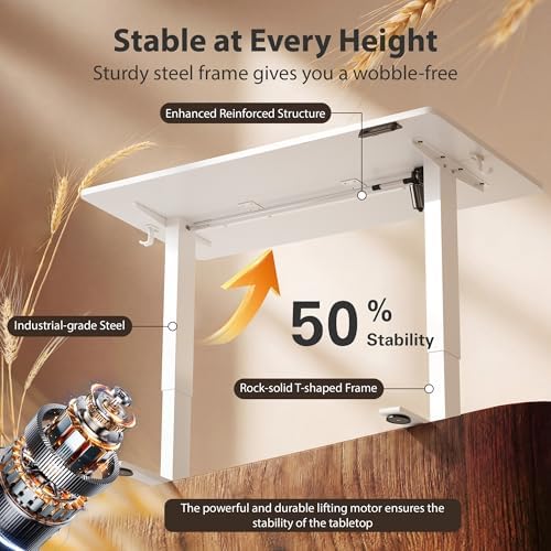 Cubiker Standing Desk, 40x24 Inches Sit Stand Home Office Desk, Electric Stand up Desk, Adjustable Desk with Splice Board, White Frame/White Top - Image 5
