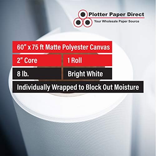 Plotter Paper Direct 60in x 75ft Premium Polyester Matte Canvas Roll, 500 Denier, Quick Dry, Wide Format Inkjet Printer Compatible, Perfect for Fine Art, Photography, Archival Quality Prints - Image 2