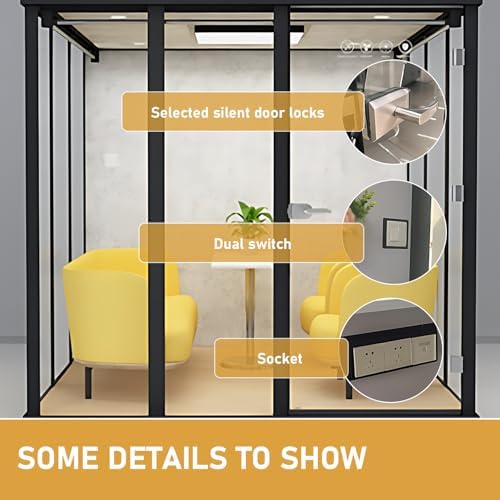 Office Sound Booth with Audio Privacy - Modern Soundproof Booth Includes Black Transparent Glass Design,Freestanding Office Room with Light, Fans,Casters for Negotiation,Meeting(86.61IN) - Image 6