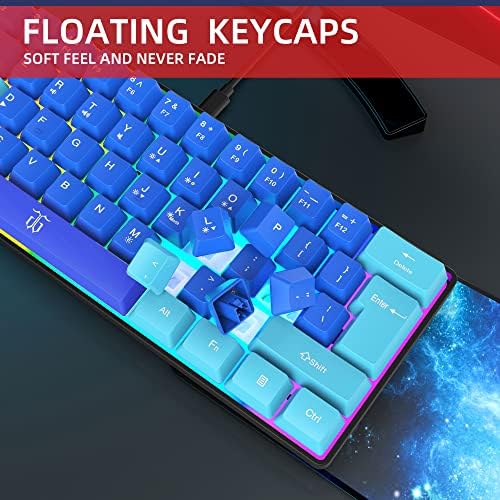 Snpurdiri 60% Wired Gaming Keyboard, RGB Ultra-Compact Mini Keyboard, Waterproof Mechanical Feeling Small Keyboard for PC/Mac Gamer, Typist, Travel, Easy to Carry on Business Trip (Wathet-Blue) - Image 2