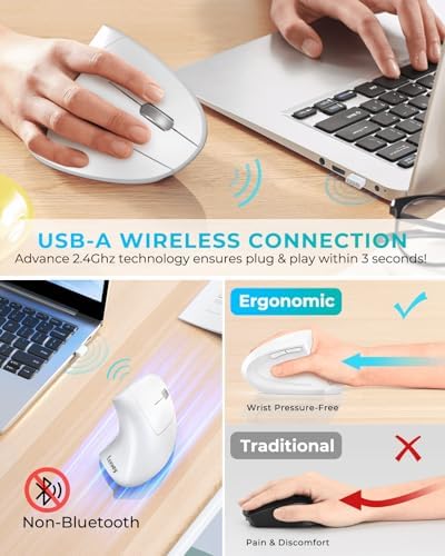 Lekvey Ergonomic Mouse, Rechargeable Vertical Wireless Mouse, White - Image 3