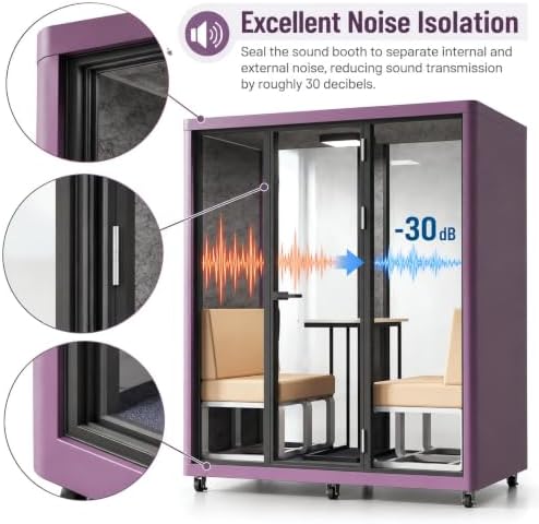 Soundproof Office Pod with 4 Person Glass Design (Purple) - Image 4