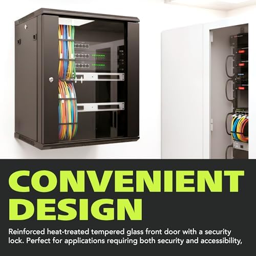 Pearington 12U Server Rack Enclosure with Glass Door, Cooling Fan, Locks, & Removable Side Panels - 12U Wall Mount Network Cabinet - Image 7