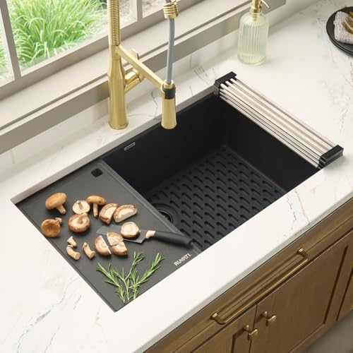 Ruvati 32-in Black Granite Undermount Workstation Kitchen Sink - RVG2306BK - Image 2
