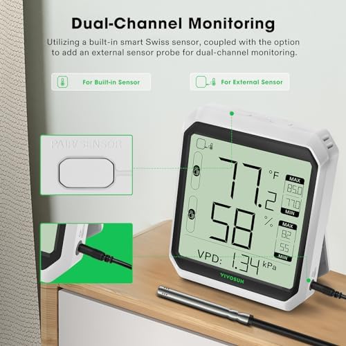 VIVOSUN AeroLab THB1S Wireless Bluetooth Hygrometer Thermometer Indoor and 7 Day Programmable Digital Timer with Dual Outlet, 20 On/Off UL Listed Heavy Duty Plug-in Outlet Timer with Countdown Setting - Image 6