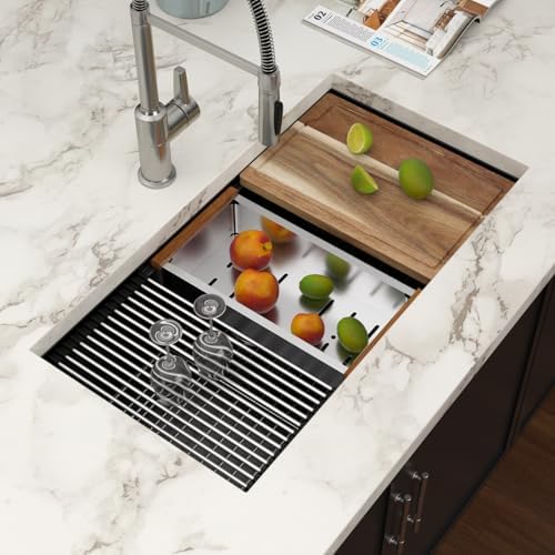 33 Inch Black Undermount Workstation Kitchen Sink with Accessories - Image 2