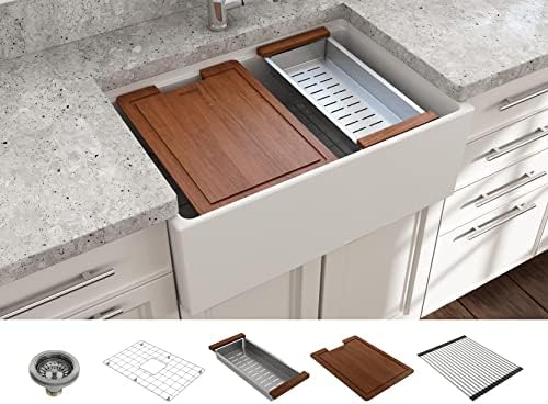 BOCCHI Contempo Workstation Apron Front Step Rim Fireclay 27 in. Single Bowl Kitchen Sink with Accessories in Matte White - Image 2