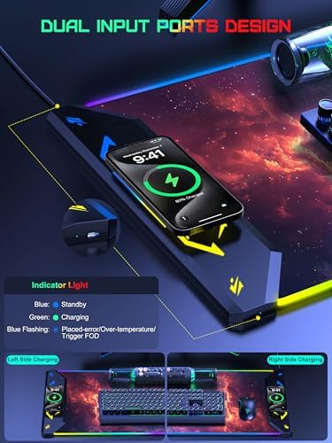 5-in-1 RGB Mouse Pad with Wireless Charging, Gaming Desk Mat, Red Nebula - Image 3