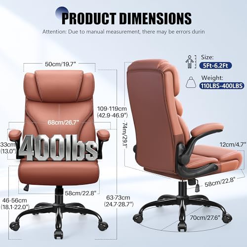 Primy Office Chair, High Back Desk Chair with Flip-up Armrests,Brown - Image 2
