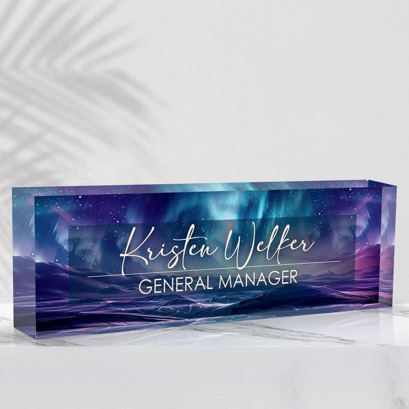 Desk Name Plate Personalized Name Plate for Desk, Office Desk Decor, 3D Style Personalized Plaque Name Plates for Desks Custom Appreciation Gifts for Boss Lady Employee Coworkers (Aurora Polaris) by Ueedklaayy