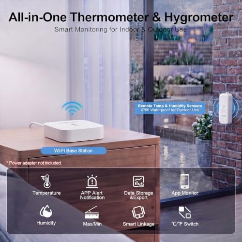 eMylo WiFi Hygrometer Thermometer with 2 IP65 Remote Sensors, 492 ft Range - Image 2