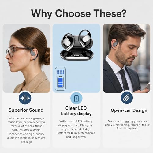 Wireless Headset Wireless Headphones Handsfree Call Wireless Earpiece Noise Cancellation Earbud Earphones Mic Compatible with Cell Phones Car Driver Trucker Business Office (Black with Box) - Image 7