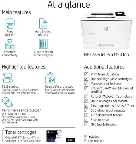 HP LaserJet Pro M501dn Duplex Printer with One-Year, Next-Business Day, Onsite Warranty (J8H61A) - Image 5