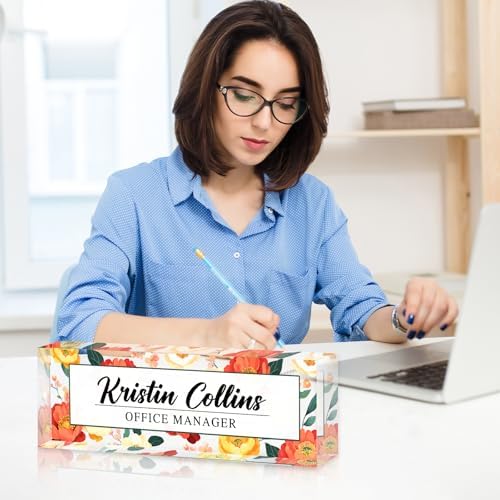 Custom Name Plate for Desk, Personalized Desk Name Plate on Clear Acrylic Glass, Appreciation Gifts for Teacher Employee Boss Coworkers Nurse, Office Desk Accessories for Women Men (Persimmon) - Image 4