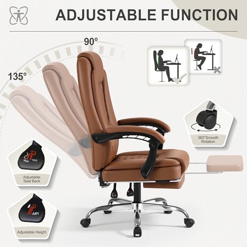 Homall Executive Home Office Chair with Lumbar Support,400lbs Adjustable Ergonomic High Back Office Chair Reclining Managerial Chair for Home Office (Brown) - Image 7
