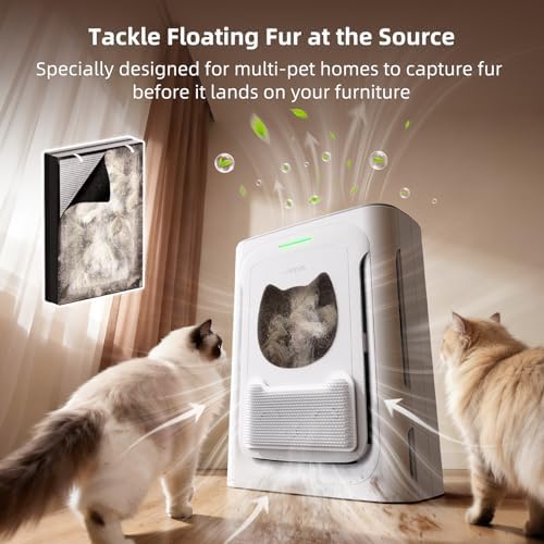 uahpet Pet Air Purifier for Home, Reduce Pet Hair, Dander, Odors, Dust, Smoke for Large Rooms up to 2100 Ft², Air Cleaner with H13 HEPA, Washable Pre-Filter & Air Quality Monitor, White+Gray - Image 2