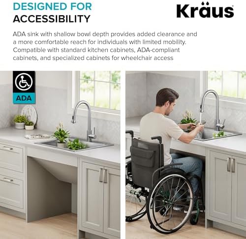 KRAUS Fairlane 25-inch ADA Compliant Drop In/Top Mount Single Bowl 18-Gauge Stainless Steel Kitchen Sink, KHT641-25-5.5 - Image 4