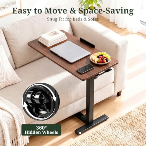 Overbed Bedside Table with Wheels, Foldable Rolling Desk Adjustable Height - Image 5