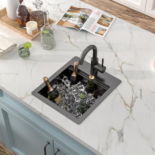 13"x15" Black Bar Prep Sink Drop In Workstation with Faucet Combo - Image 2