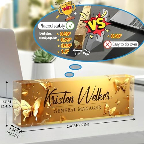 Custom Office Name Plate for Desk - Personalized Gifts for Coworkers, Boss, Employees, Teacher, Nurse - Office Decor for Women Men - Employee Appreciation Gifts (Golden Butterfly) - Image 2