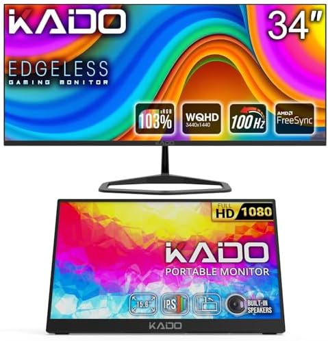 Kado 34" 3440x1440 21:9 Computer Monitor & 15.6" 1920x1080 Portable Monitor by Kado