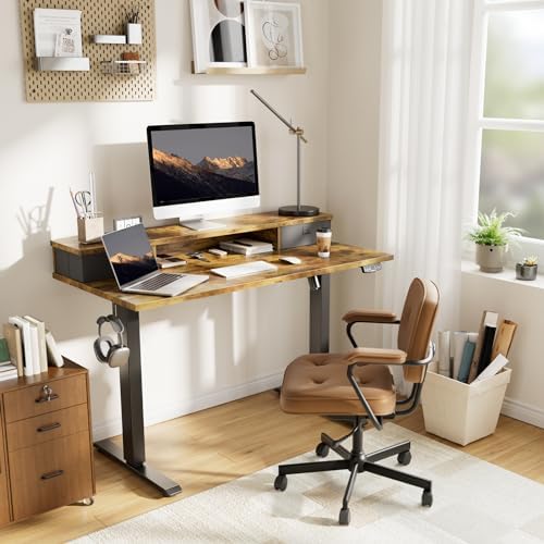 Agilestic 63 * 24 Inch Electric Standing Desk with Drawers, Rustic Brown - Image 2