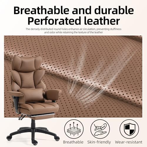 Office Chair,Executive Ergonomic Office Chair with Pocket Spring Cushion, High Back Computer Gaming Chair with Adjustable Armrests, Lumbar Support, Footrest, Executive Chair - Brown PU Leather - Image 6