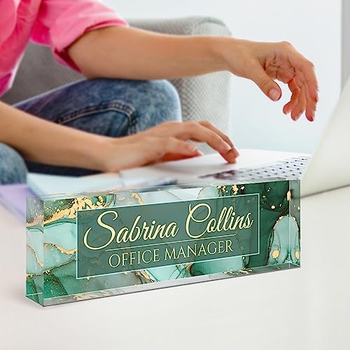 Name Plate for Desk, Desk Name Plate Personalized, Office Decor for Women Men, Acrylic Desktop Accessories, Office Gifts for Boss Nurse Teacher Coworker, Employee Appreciation Gift (Green Coast B) - Image 6