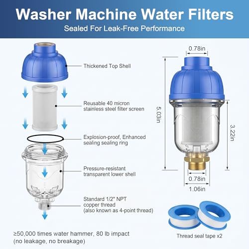 Washing Machine Inline Water Filter 2 Pack, Reusable Brass Sediment Filter - Image 6