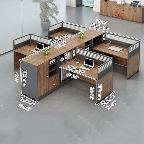 Modern Office Cubicle Workstation Desk with Tempered Glass Privacy Panels, USB Charging Hub & Cable Management,Multi-Person Modular Computer Desk for Commercial Office (A-Left, Four Person -T) - Image 2